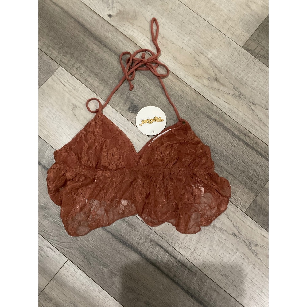 Nectar Clothing Womens Lace Halter Top Rust Terracotta‎ Floral Ruffle Size Large